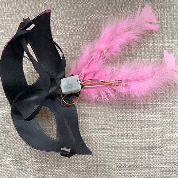 Light Up Mask Pink Faux Feather Party Mask Women Masquerade Eye Mask - Picture 7 of 11